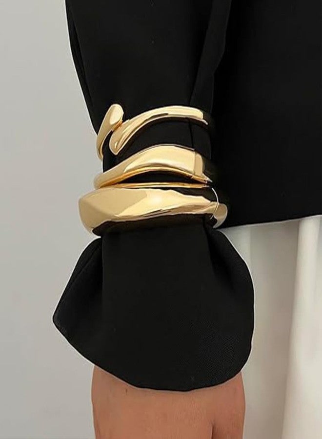IFKM 3pcs Chunky Gold Bangle Bracelet For Women 14k Gold Plated Trendy Wide Hinged Cuff Open Bracelet Dainty Minimalist Jewelry Gifts - Image 5